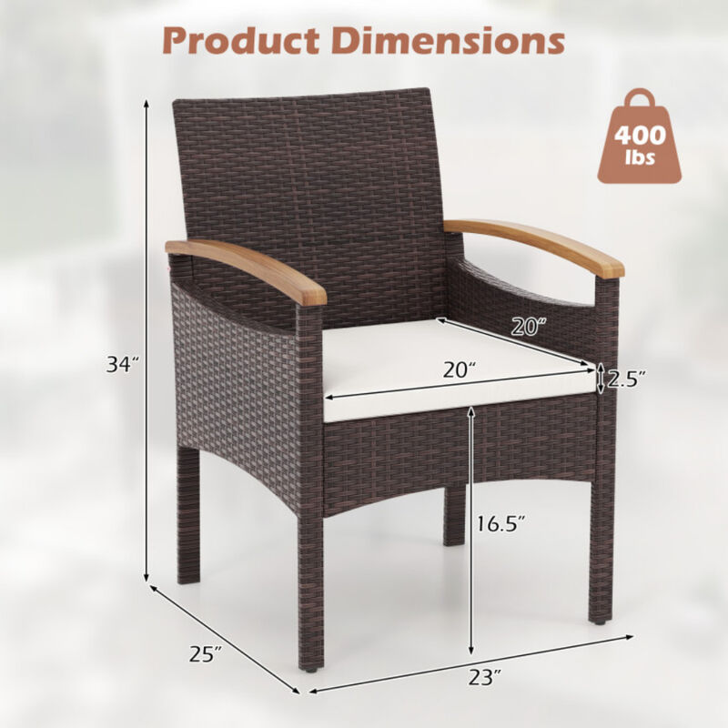 Patio Dining Chairs Set of 2 with Acacia Wood Armrest and Heavy Duty Metal Frame