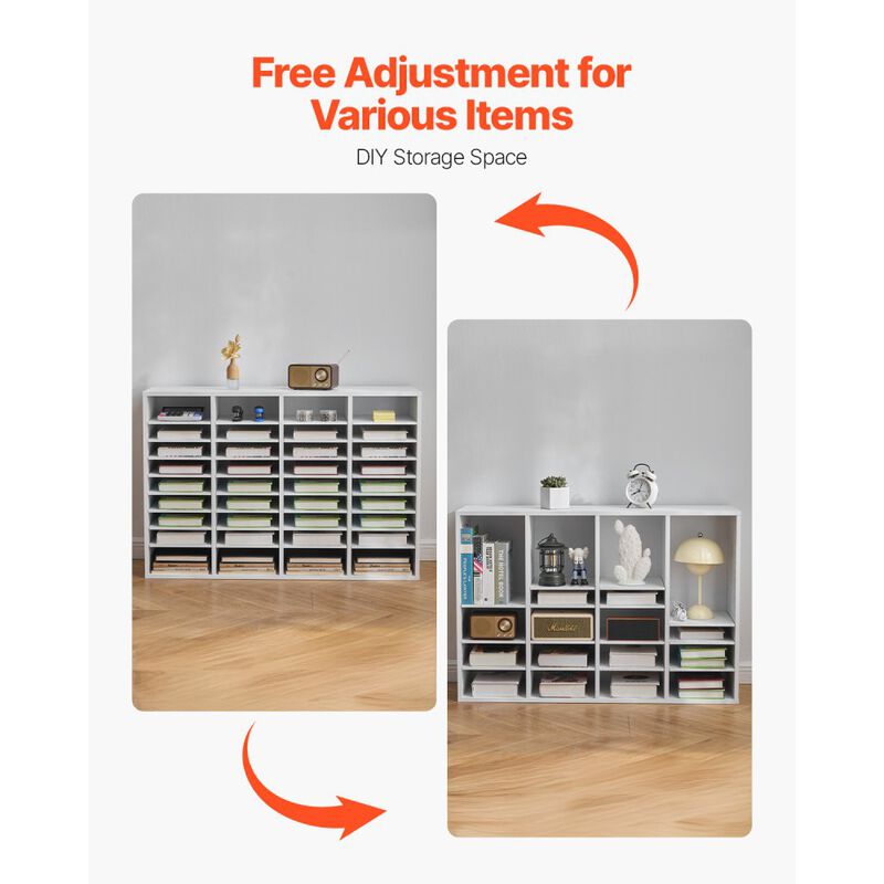 Wooden Literature Organizer with Adjustable Shelves, 36 Slot Mailbox for Office & Classroom image number 6