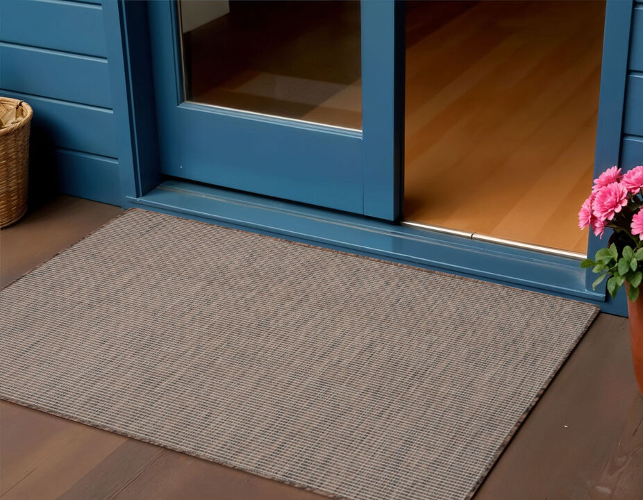 HomeRoots 3' X 5' Natural Ivory And Brown Indoor Outdoor Area Rug