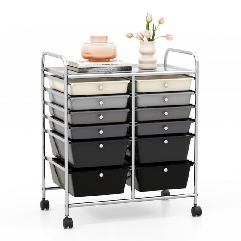 Hivvago 12-Drawer Rolling Storage Cart with Removable Drawers and Lockable Wheels-Rose Red