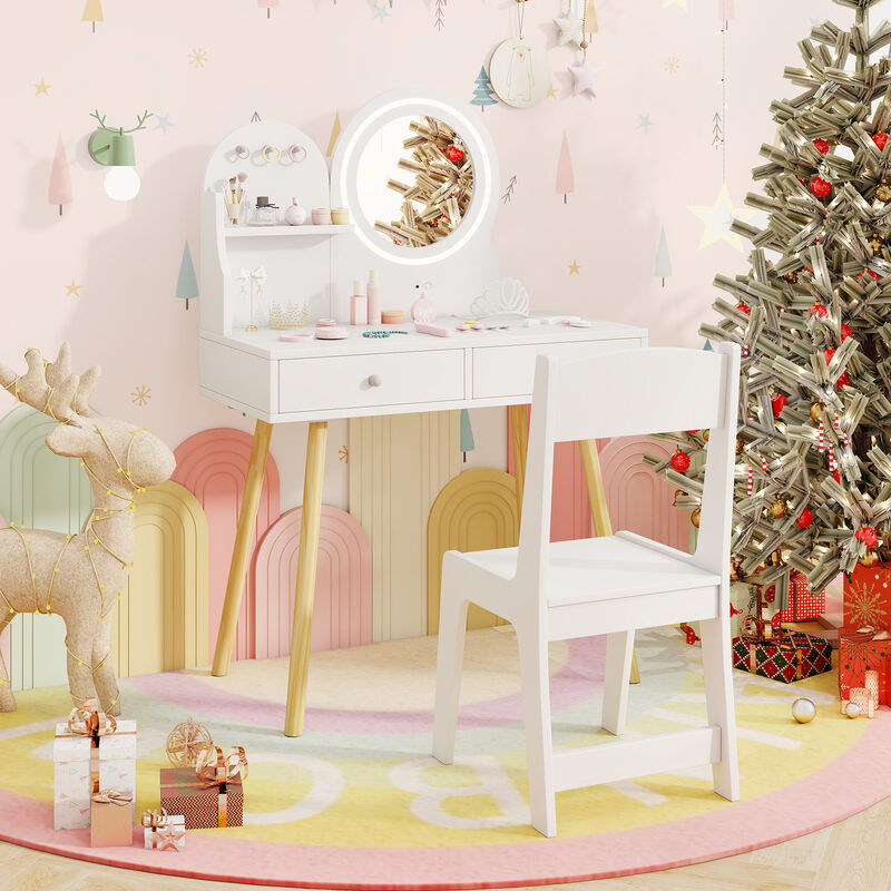 Kids Princess Makeup Dressing Desk and Chair Set with Mirror and Lights image number 1