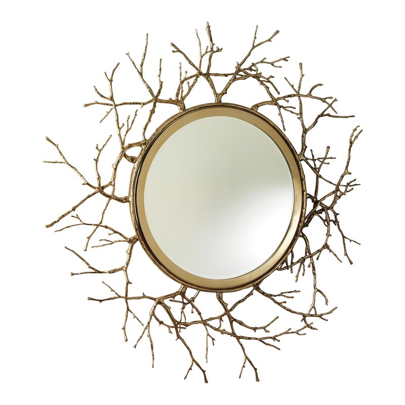 Twig Round Mirror- Brass