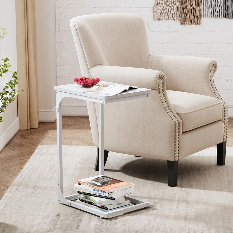 QEEIG C Table Side Table Set of 2 Living Room Sets C Shaped Couch Tray End Tables Modern, White (017-30-002WW) image number 4