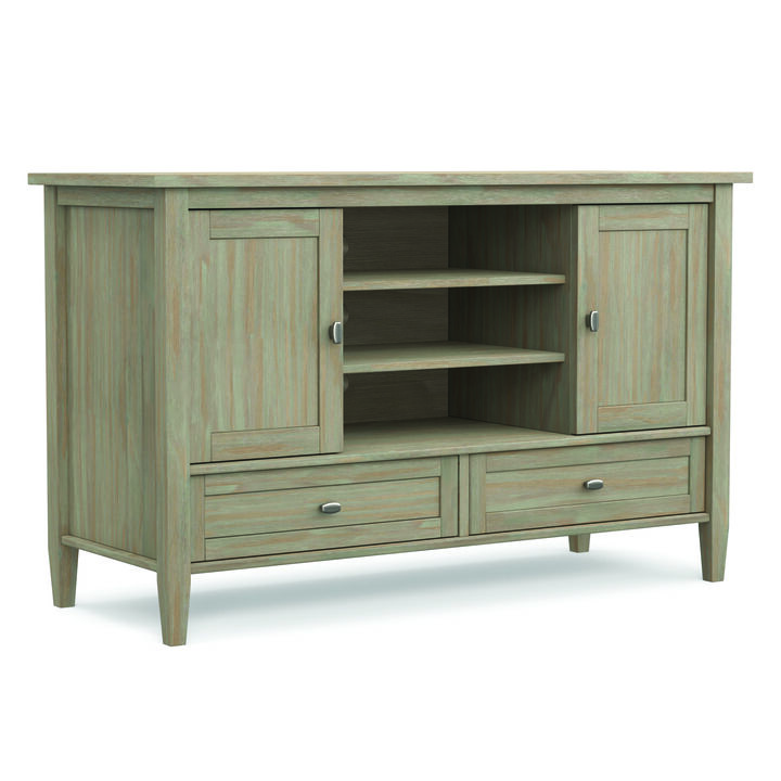 Warm Shaker SOLID WOOD 47 inch Wide Transitional TV Media Stand in Distressed Grey For TVs up to 50 inches