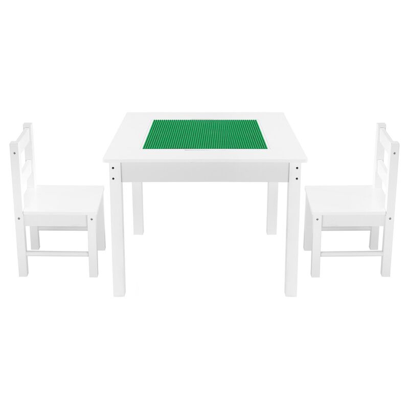 Kids Activity Table and 2 Chairs Set with Building Block Top and Storage image number 0