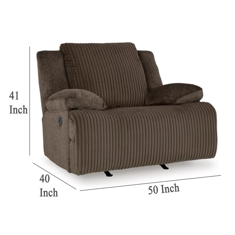 Vincent Manual Rocker Recliner Chair, Chocolate Brown Corduroy Fabric - Benzara
