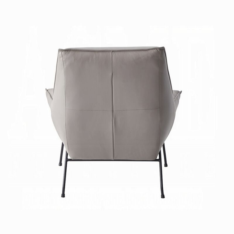 Abela 2pc Set Accent Chair and Ottoman, Light Gray Top Grain Leather