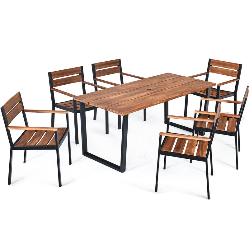Patented 7 Pieces Patented Outdoor Patio Dining Table Set with Hole image number 6
