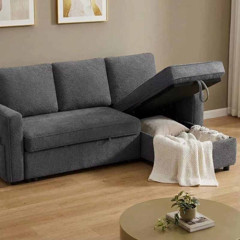 81" Sleeper Sofa Bed, 2 in 1 Pull Out Couch, Sectional Sofa with Reversible Storage, Side Pockets image number 1