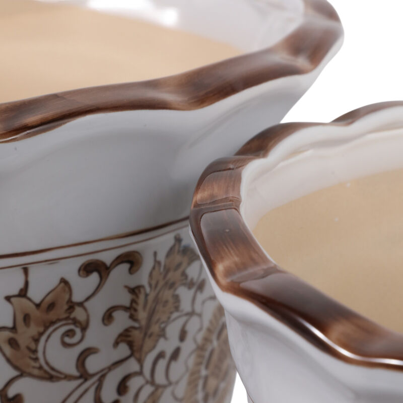 S/2 10/12" Flower Chinoiserie Planters,brown image number 5