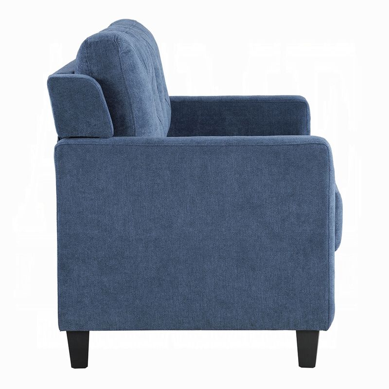Royi Loveseat, Track Armrest, 58 Inch, Blue Fabric w Tufted Backrest