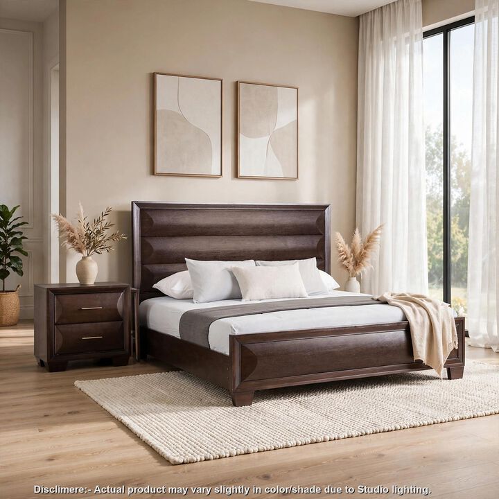 2pc King Bedroom Set, Espresso Brown, Gold Wood, Nightstand