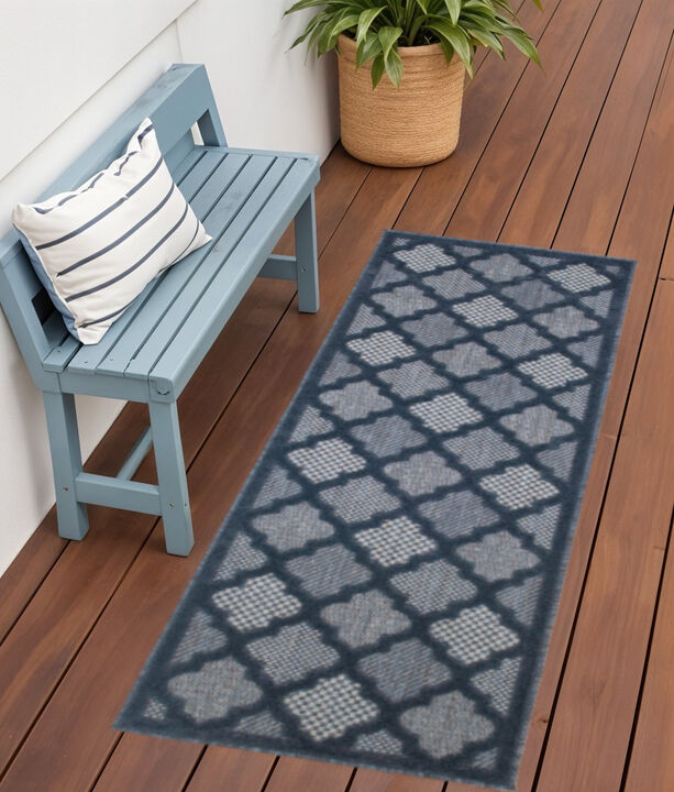 HomeRoots 6' Navy Blue And Ivory Geometric Indoor Outdoor Area Rug