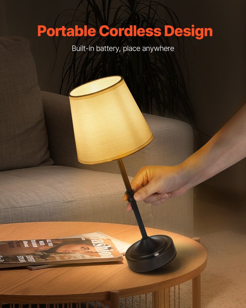 Portable Cordless Desk Lamp &ndash; 5200mAh Rechargeable, 3-Level Warm Light, Fabric Shade