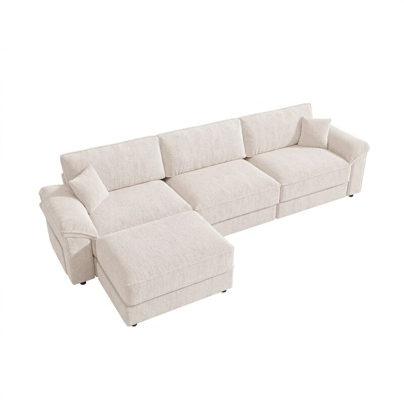 Vipbear 118" Modular L-Shaped Cloud Couch with Movable Ottoman, Chenille Sectional Sofa Living Room image number 0
