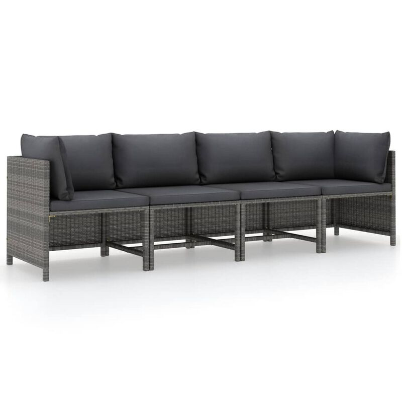 Ley 4pc Outdoor Modular Sofa Set, Dark Gray Polyester, Poly Rattan - Benzara image number 0