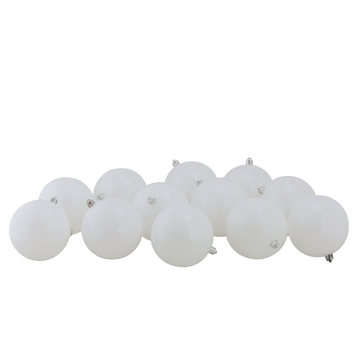 12ct Winter White Shatterproof Shiny Christmas Ball Ornaments 4" (100mm)