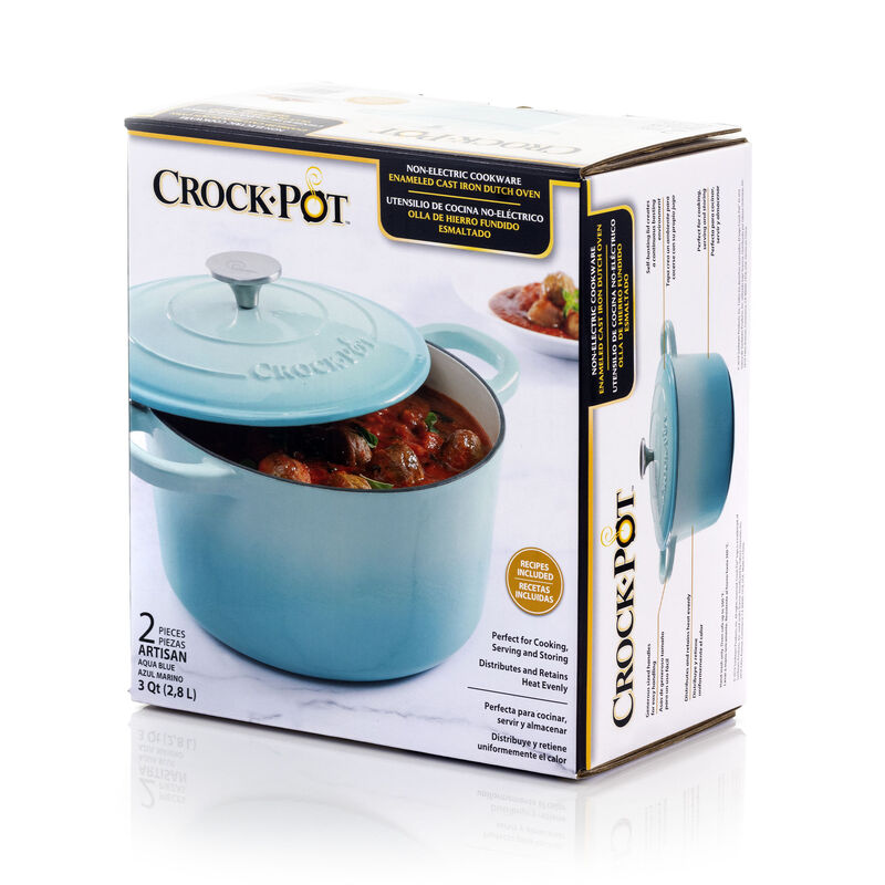 Crock-Pot Artisan 2 Piece 3 Quarts Enameled Cast Iron Dutch Oven in Aqua Blue