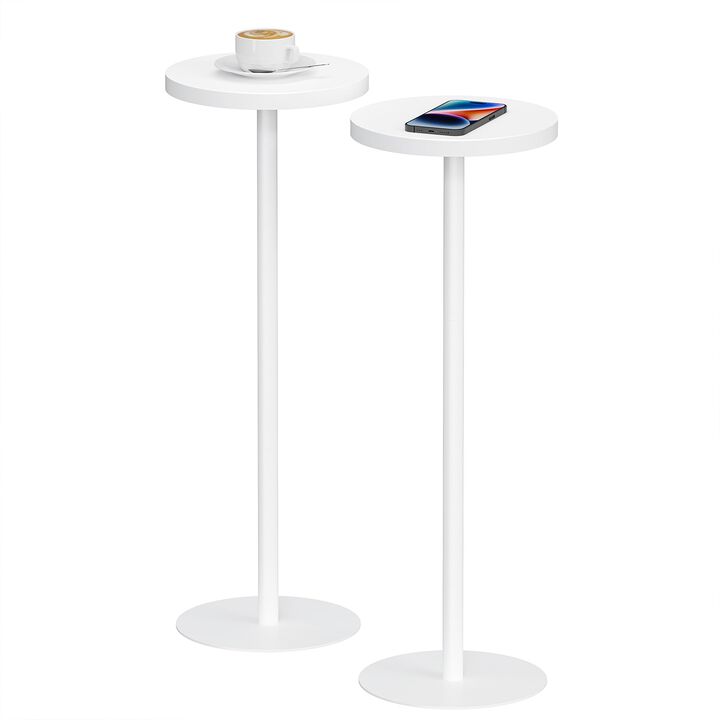 TUTOTAK Tall Round Side Table, Small End Table, Set of 2, Beside Table, Drink Table, Pedestal Side Table, livingroom, White TB01