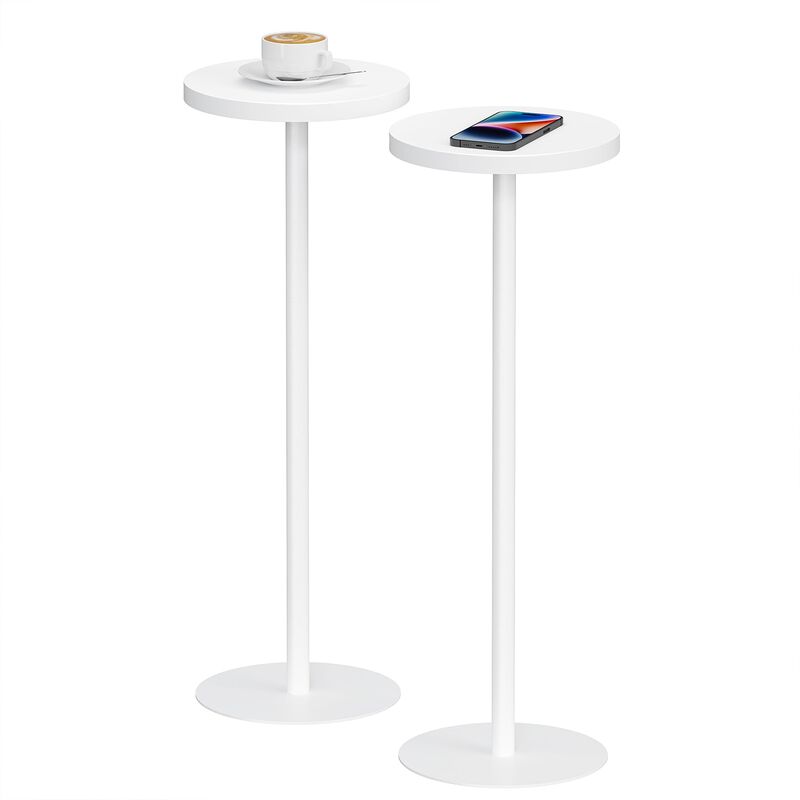 TUTOTAK Tall Round Side Table, Small End Table, Set of 2, Beside Table, Drink Table, Pedestal Side Table, livingroom, White TB01