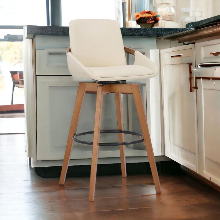 Hivvago 31 Inch Cream and Black Fabric and Iron Bar Height Swivel Bar Chair