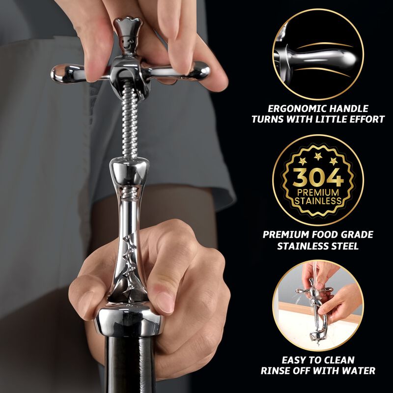 Wine Opener Deluxe, Heavy-Duty Bottle Opener, Manual Corkscrew for Easy & Smooth Removal of Intact Wine Corks
