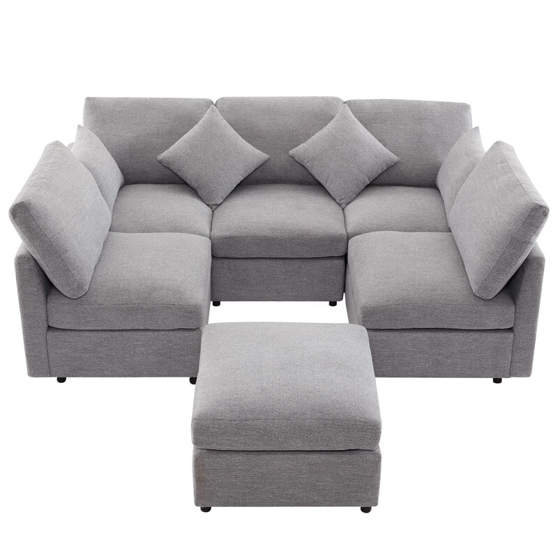 86.6" U-Shaped Modular Sectional Sofa with Movable Ottoman and USB Ports image number 8
