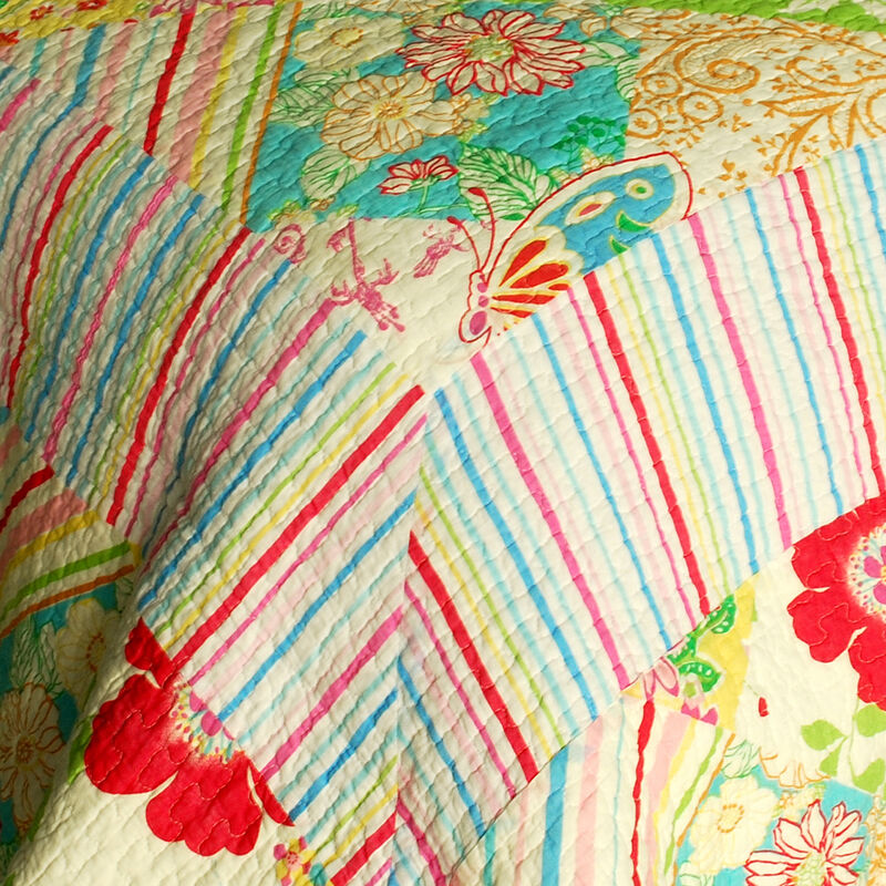 Springtime Hills 3PC Cotton Quilted Floral Quilt Set Queen Size Cozy Printed Bedding image number 2
