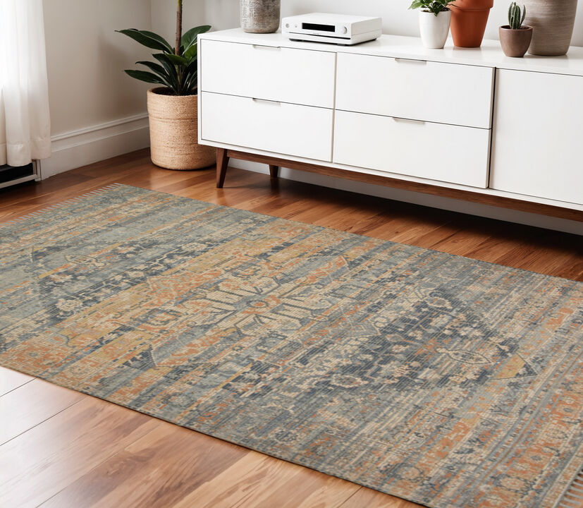 HomeRoots 4' X 6' Orange Beige And Gray Oriental Hand Woven Area Rug With Fringe