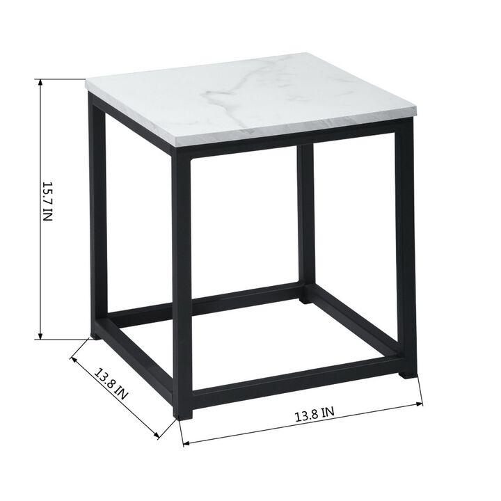 White Marble Print End Table/Side Table/Nightstand, Upgrade Version with Metal Frame Box