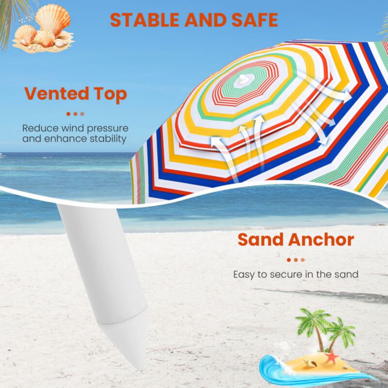 6.5 Feet Beach Umbrella with UPF 50+ Sun Protection and Push Button Tilt-Colorful image number 6