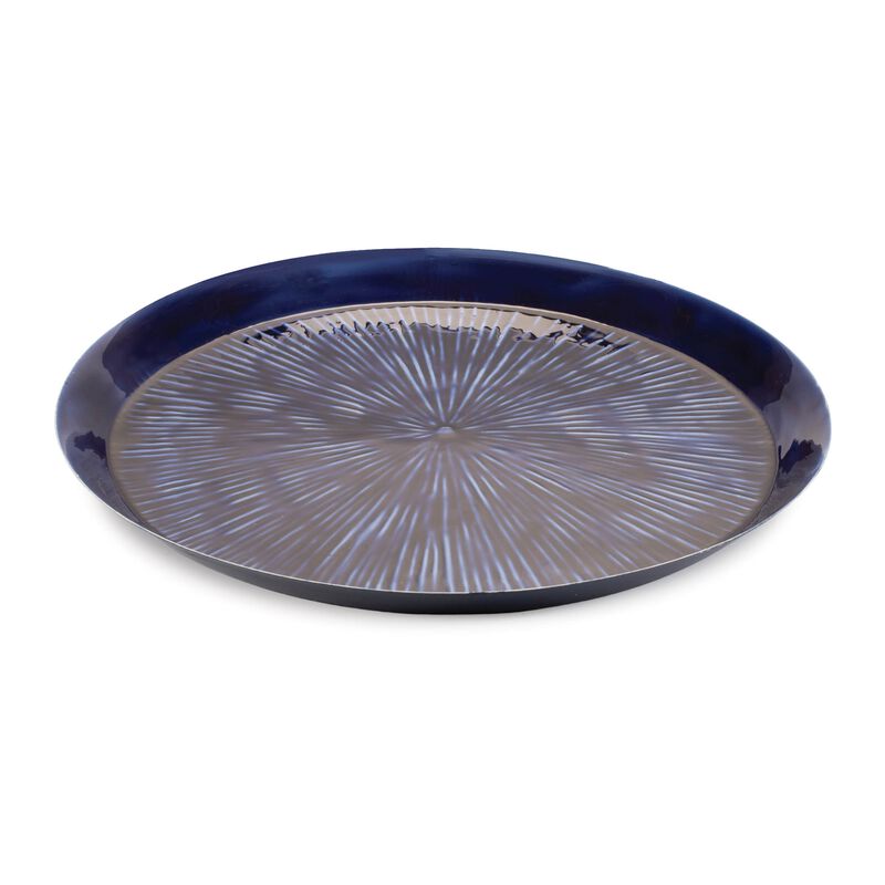 Metal Round Tray with Etched Pattern – Decorative Tray for Serving, Styling, or Holiday Centerpieces