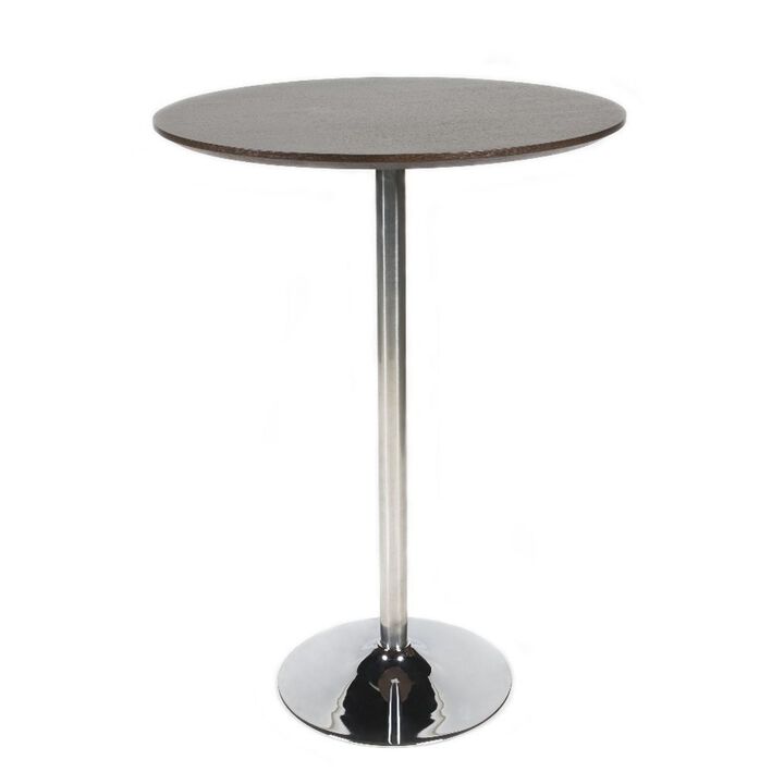 Dexo Bar Height Table, 30 Inch Espresso Brown Round Top, Chrome Steel