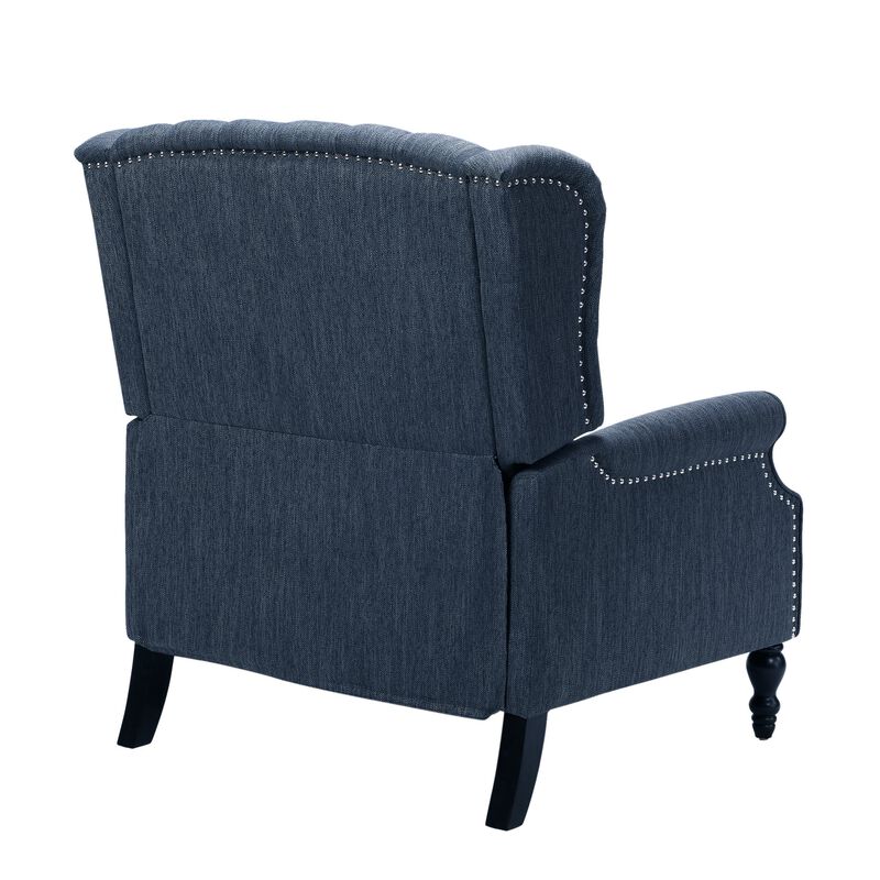 Jade Oversize Wide Chair Manual Recliner, Navy Blue Button Tufted - Benzara