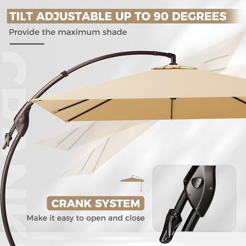 Mondawe 10ft Cantilever Umbrella w/ 360&deg; Rotation,Powder-Coated Aluminum Frame,Weighted Wheeled Base