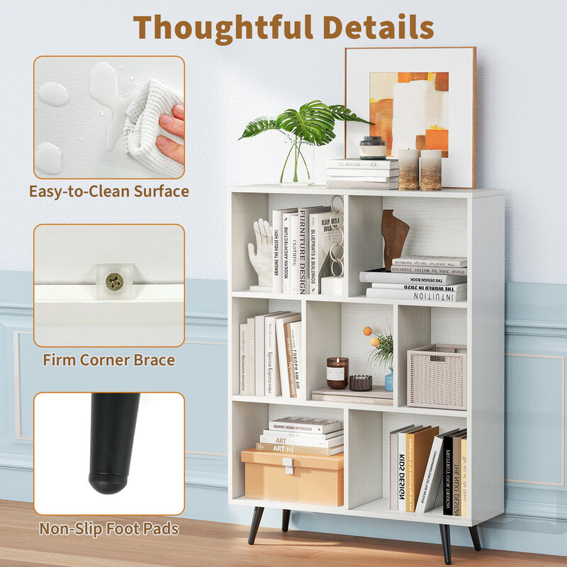 7-Cube Organizer Shelf with 5 Tapered Metal Legs, Ideal for Living Room or Study