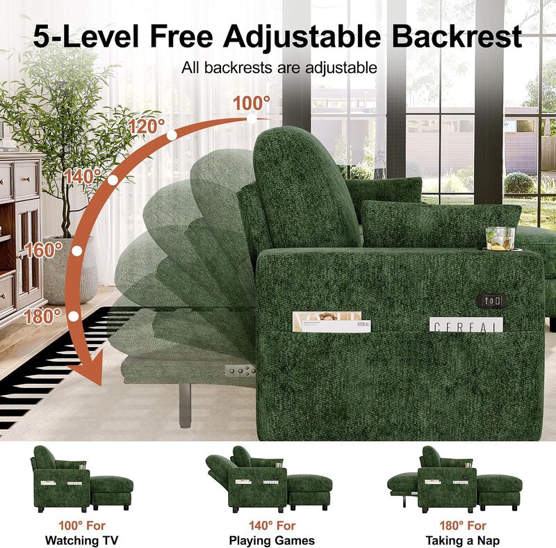 Vipbear 128 Inch Modular Sectional Sofa, Comfy Chenille 5 Seater L Shaped Cloud Couch with Ottoman image number 7