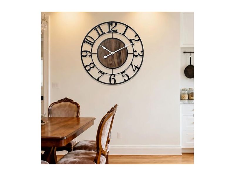Metal Retro Wood Farmhouse Fireplace Wall Clock 20 Inch Silent Non Ticking image number 3