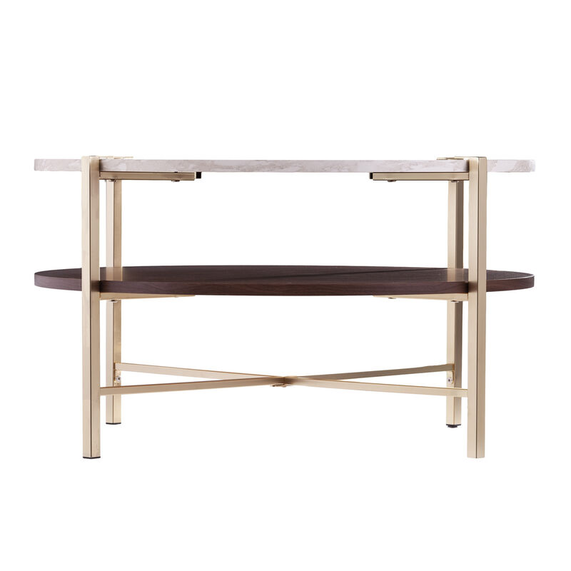 Hivvago 33 Inch  Brass Solid Manufactured Wood And Metal Round Coffee Table