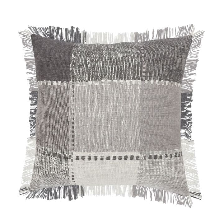 20" Gray and White Monochrome Patchwork Plaid Square Throw Pillow