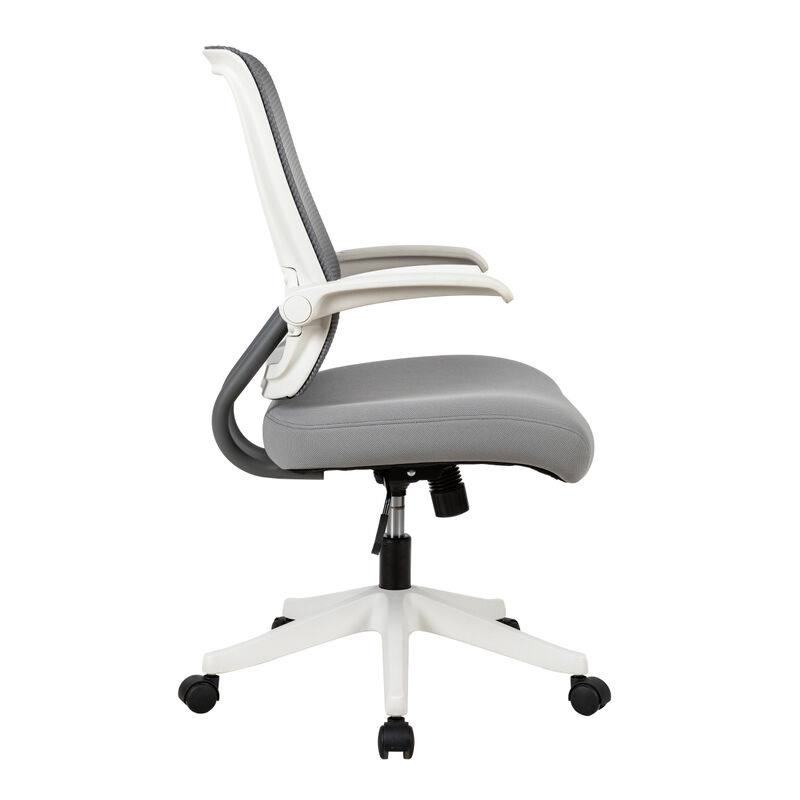 Mid-mesh task chair with flip up arms and tilt function MAX 105, 300 lbs, Grey with white frame