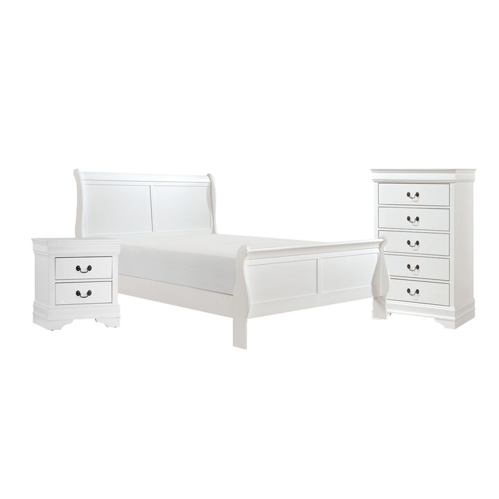 Fy Three Piece Full Size Bedroom Set, Modern Brass Metal Handles, Classic White