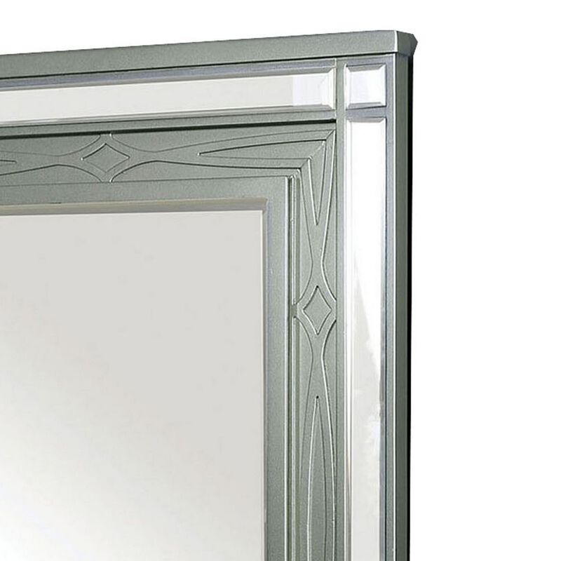 Mirror with LED and Mirrored Trim Accent, Silver-Benzara image number 3