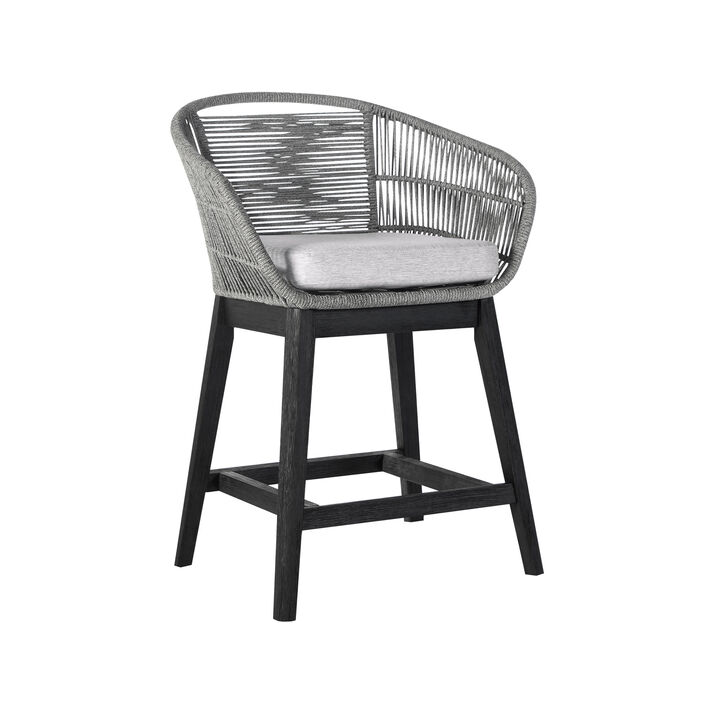Wooden Outdoor Bar Height Chair with Low Back and Built-In Footrest