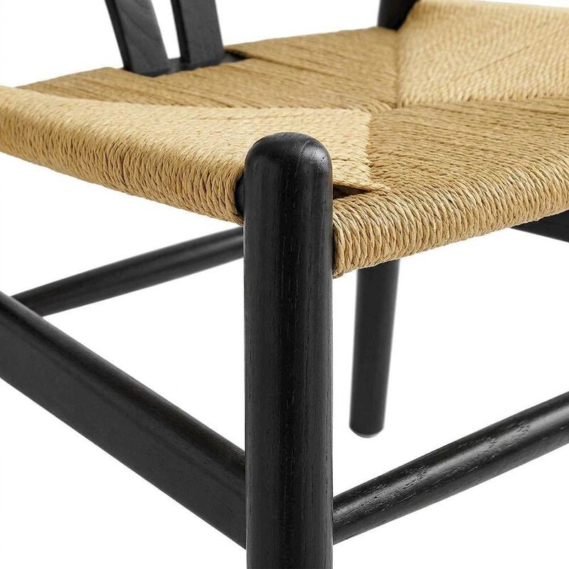 Wood Dining Chair with Slatted Backrest for Kitchen and Dining Room, Black Black image number 4
