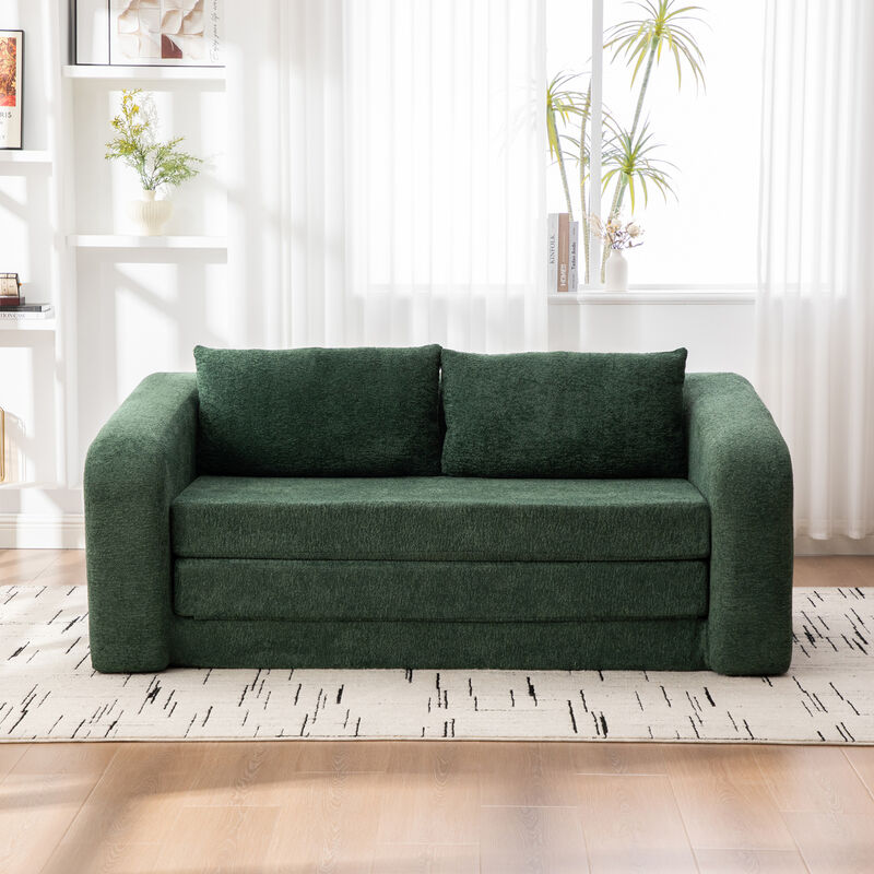 GOODSILO 2-in-1 Pull Out Foldable Loveseat Sofa Bed with Armrest & Backrest Pillows image number 4