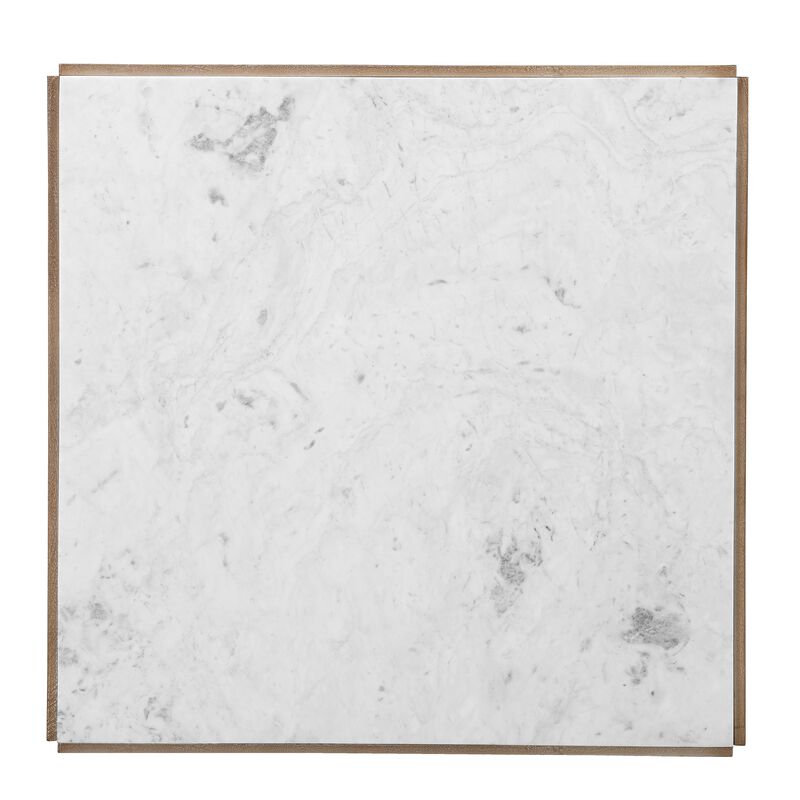 Joi 38 Inch Square Coffee Table, Real White Marble Top, Solid Mango Wood Base, Sandblasted Light Brown image number 3