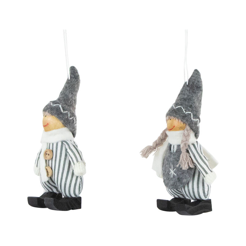 Set of 2 Gray and White Striped Plush Twin Gnomes Christmas Ornaments 5.5" image number 4