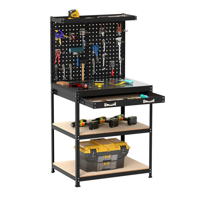 Workbench Work Table with 2 PCs Pegboard Drawer and Shelves
