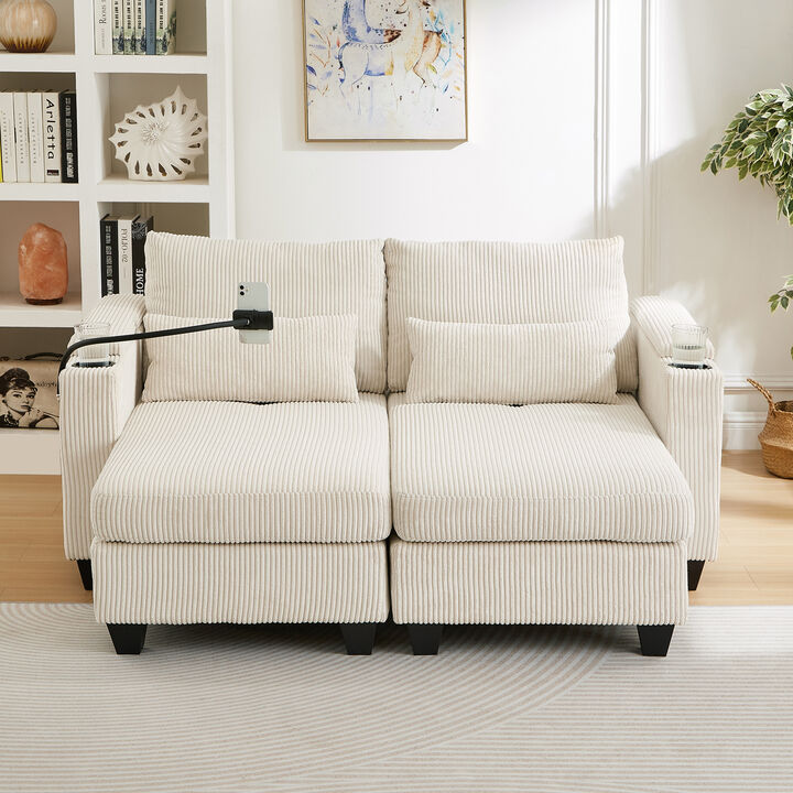 Merax Loveseat Sofa Sofa Bed Corduroy Sleeper Sofa with USB Ports